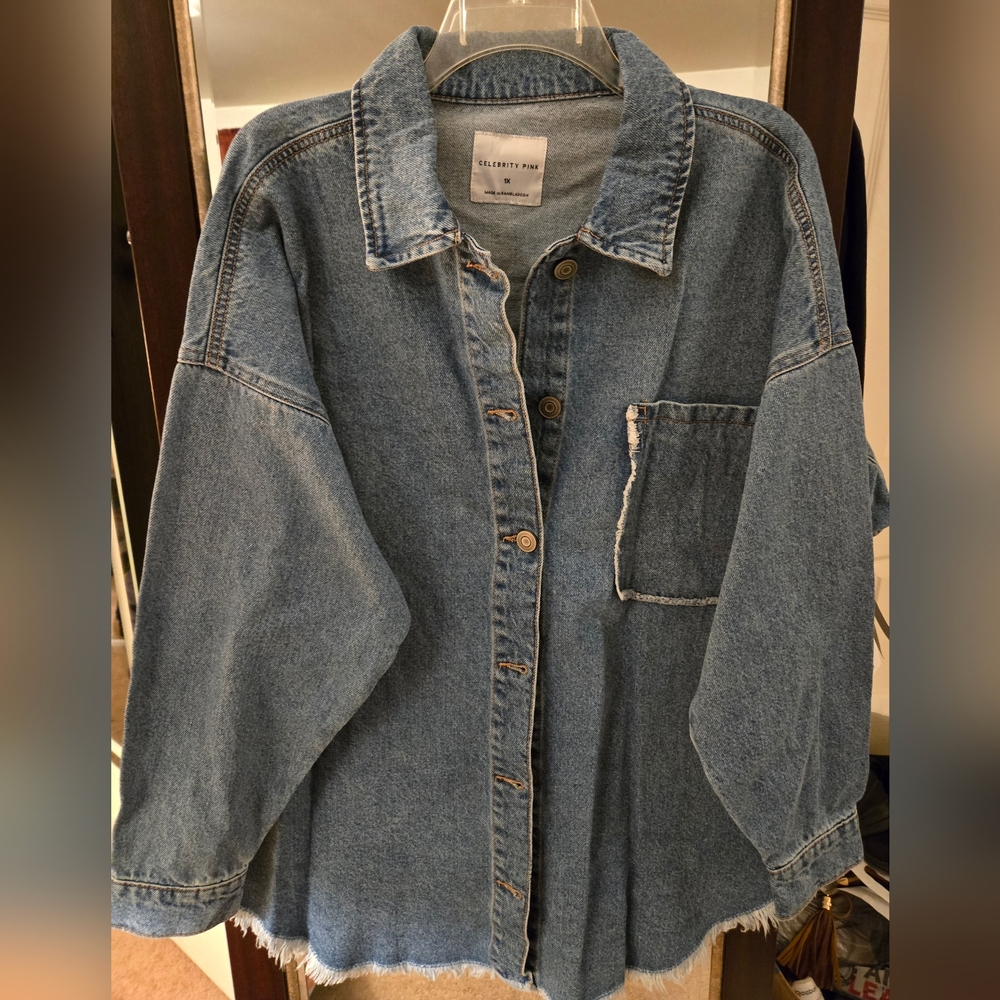 Womens Celebrity Pink Blue Denim Jacket / Shirt,  NWT, 1X